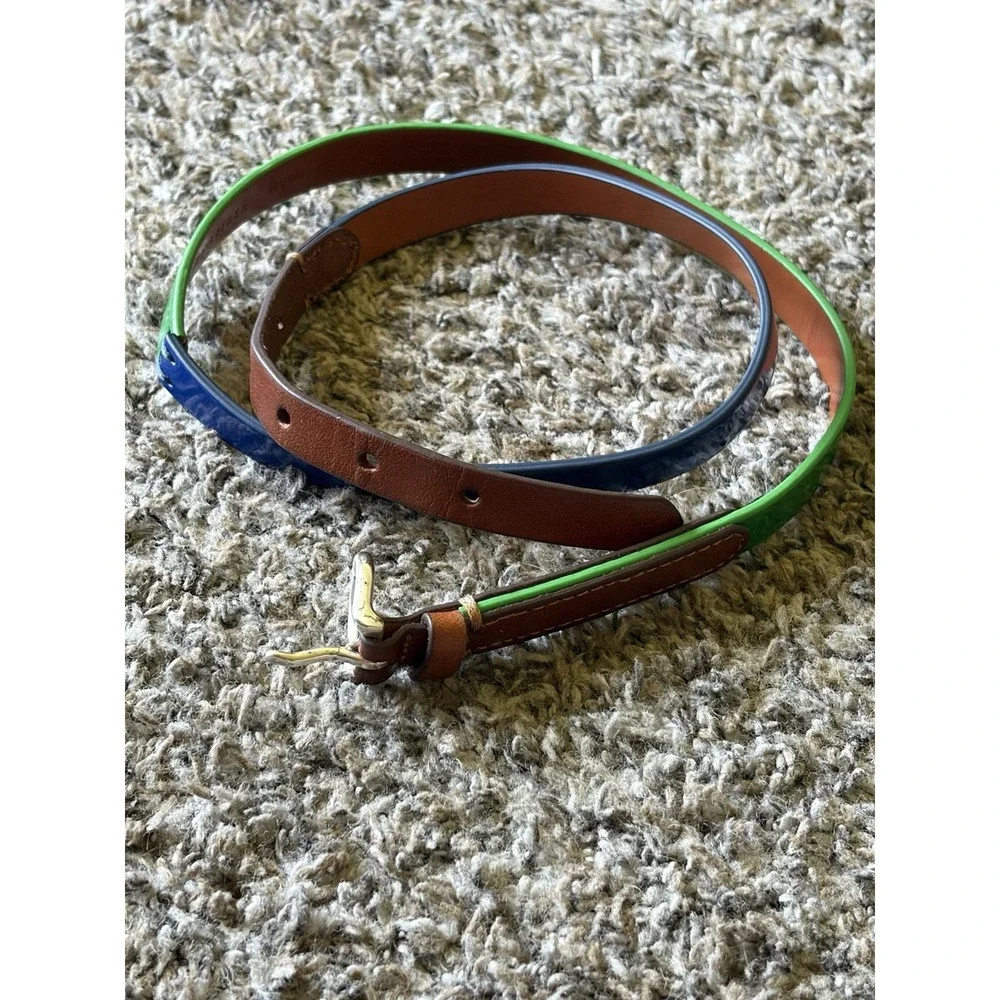 Tommy Hilfiger Faux Patent Leather Skinny Belt Green Blue Brown Medium Women's